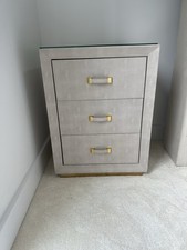 IVORY 3 DRAWER FAUX SHAGREEN BEDSIDE TABLE X2