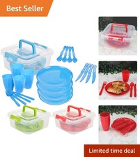 Durable 21-Piece Picnic & BBQ Dinnerware Set with Travel-Friendly Storage Box
