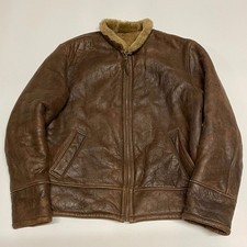 Sheepskin Leather Jacket Coat Mens Brown EU 52 Large Aviator Shealing Lined
