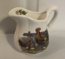 Staffordshire England Chickens Rooster Ceramic Small Milk Jug Creamer Farmhouse