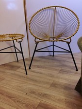 Set of Modern Metal Gold & Black String Style. 2 Egg Chairs & Coffee Side Table.