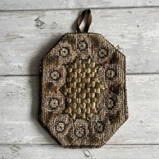 Antique 19th Century Folk Art Needlework Lamp Mat Pot Holder Wool Worsted