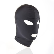 Black Mouth Hole Bondage Head Mask - Fetish Gimp Robber Mask Hood - 3 Hole
