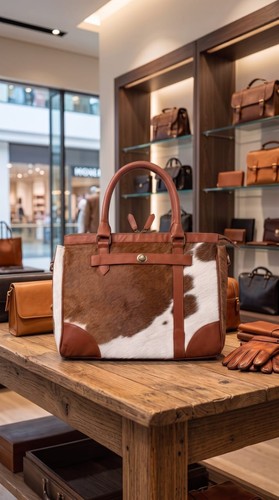 Cowhide leather tote bag brown - cowhide,