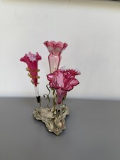 victorian epergne glass flutes vaseline frilly top green twists nailsea silver