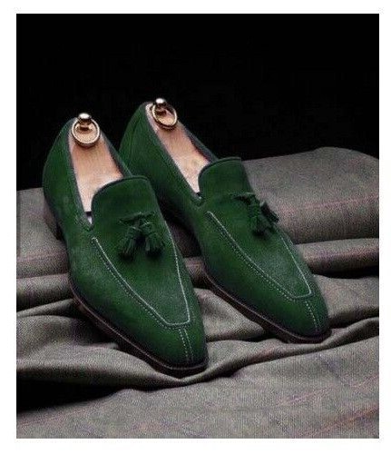 Handmade men green suede