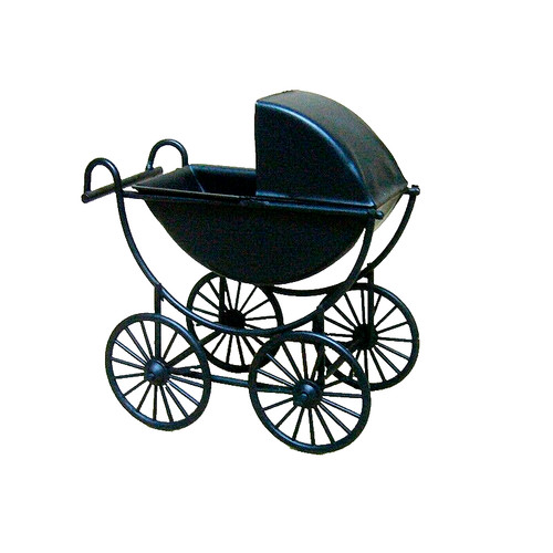 Dolls house 12th pram black - house,