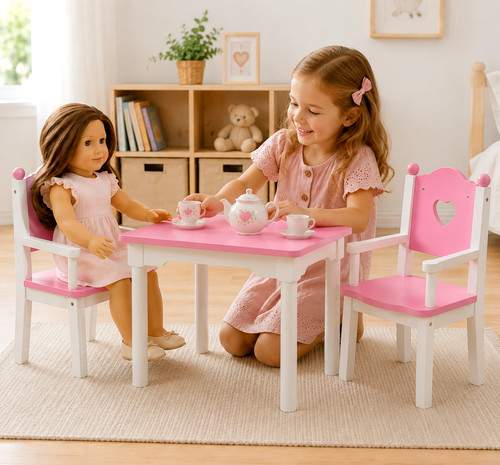 Wooden doll chair table - &,