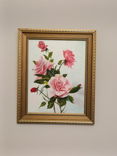 Framed Original Oil Painting On Canvas Roses Signed by the Artist M. Butler 