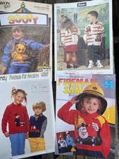 4 Picture Knit Sweater Patterns Fireman Sam, Postman Pat, Sooty, Thomas Tank TV