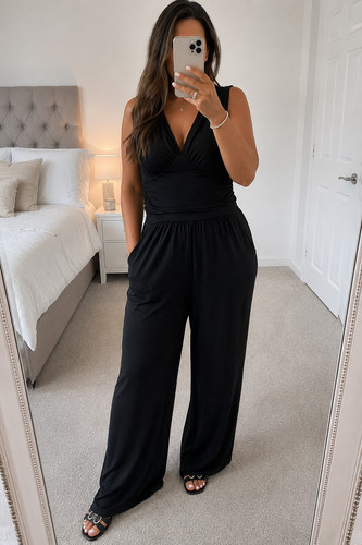 Black wide leg jumpsuit xxl - leg, uk