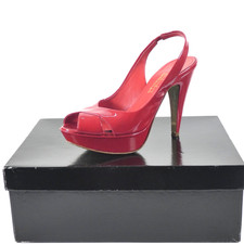 Sebastian Milano Heels Red Patent Leather Peep Toe Platform Slingback Sandals 3