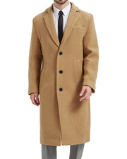 Mens Camel Long Overcoat 70% Wool Cashmere Warm Winter MOD Single Breasted Coat