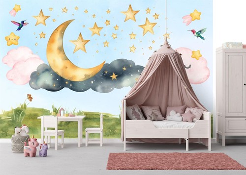Golden crescent starry sky - starry,