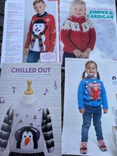 4 Childrens Christmas Sweater Patterns Clangers, Penguin, Snowman, Reindeer