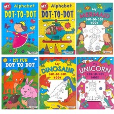 Kids Children Dot To Dot Colouring Books Mermaid Unicorns Dinosaur Activity