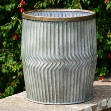 Large Dolly Tub Galvanised Metal Chevron Garden Planter | Flower Pot Outdoor