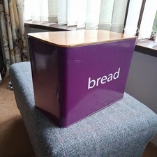Bread Bin/Box large metal  purple with bamboo lid