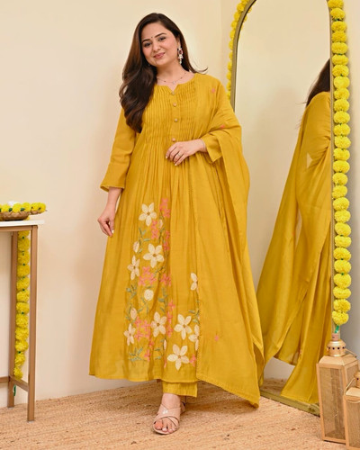 Yellow mull cotton kurta - kurta, set