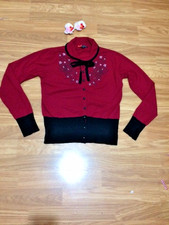 wine red cardigan,tattoo swallows,rockabilly,pin up,1940's,1950's like Collecif