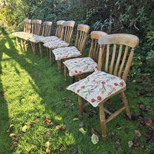Set Of 8 Antique Oak Dining Chairs With Floral Cushions