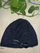 Monsoon Kids Beret Hat Front Bow Navy Blue Soft Winter Great Condition Age 6-13