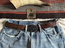 Levi's Leather Belt 30"- 34" Vintage Las Vegas Playing Cards Enamel Metal Buckle