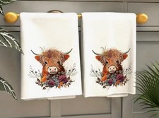 Highland Cow 2 Pack Hand Towel Tea Towel Dish Drying Cloth Novelty White