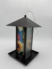 Hanging metal bird feeder with a colourful glass paint for birds garden