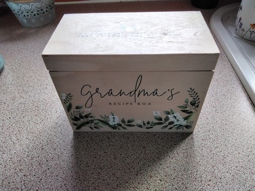 Wooden recipe box with cards - recipe,