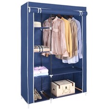 Fabric Canvas Wardrobe Organizer Clothes Rail Shelves Storage Closet Double