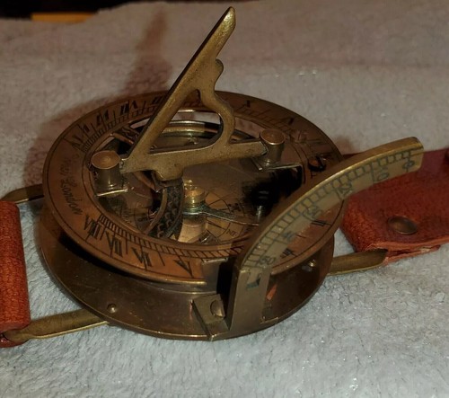 Sun dial leather watch brass - sun,