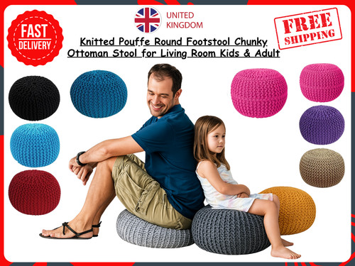 Knitted pouffe round - round, footstool
