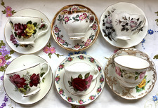 Vintage English china mismatched Set 6 Tea Cups/Saucers Pink Roses & floral