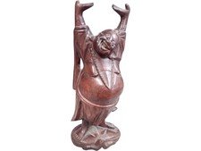 Wooden laughing buddha - wooden, statue