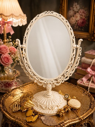 Ivory oval vanity mirror - oval, 360