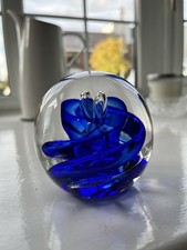 Large Amanda Hazelwood Paperweight. Signed And Dated. Deep Blue
