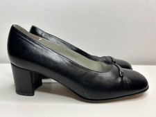 BALLY Black Ladies Shoes Leather slip on heel Court UK Size 4.5 made in England