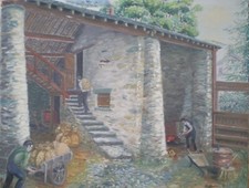 Large Vintage Original Oil Painting "Firing The Kiln At The Mill"  K. Bate