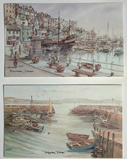 David Skipp Devon Postcards x 2 - Brixham Harbour & Paignton Harbour  -  unused