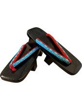 Traditional Japanese Geta Sandals Wooden Black Red Blue Patterned