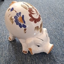 Vintage Jumbo Hand-Painted Ceramic Folk Art Style Piggy Bank 