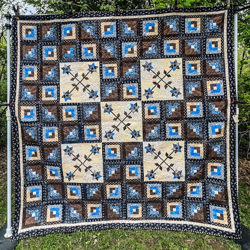 Floral log cabin blue - cabin, /