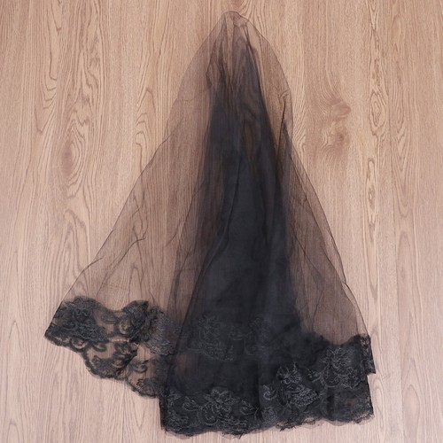 Black fabric lace wedding veil - fabric,