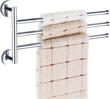 PHOEWON Swivel Towel Rail Chrome Stainless Steel Bath Rack Wall Mounted 3 rails.