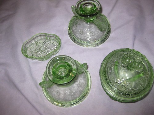 Vintage green glass dressing - glass,