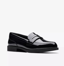 GIRLS CLARKS BLACK PATENT