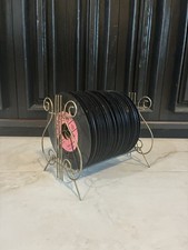Vintage Record Rack Stand With (31) 45 RPM 7” Vinyl Records