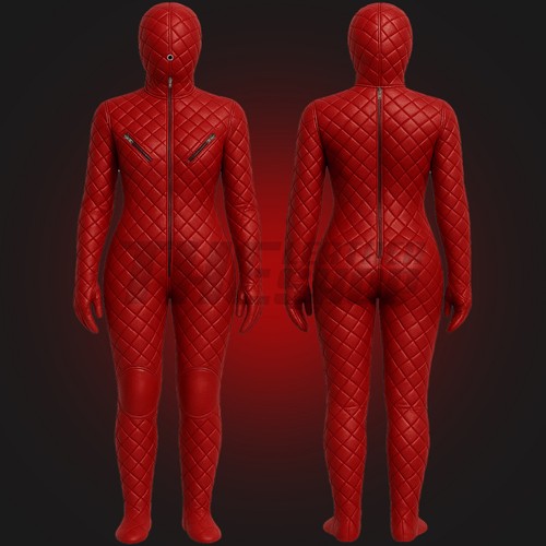 Red quilted leather catsuit - red,