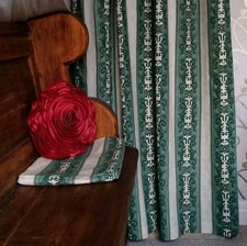 2 x Retro Striped Curtains. Green and Cream. Each is 109cmW x 178cmL, 43 x 70"D.